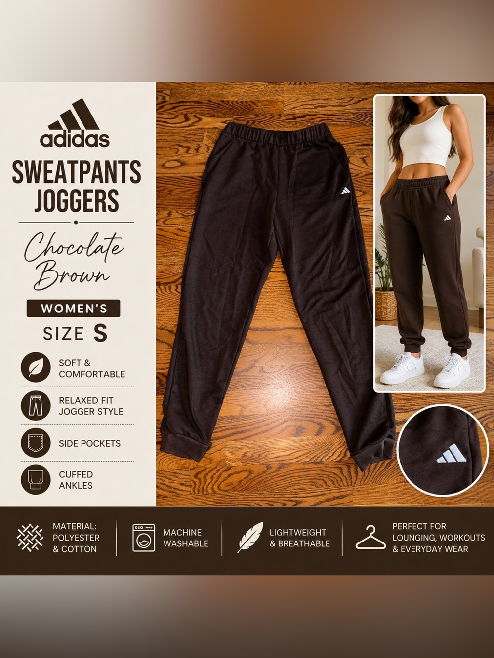 Adidas Women’s Chocolate Brown Jogger Sweatpants Size Small